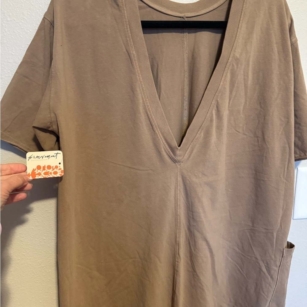 FP Movement by Free People Deep V-Neck Mocha Latte Jumpsuit